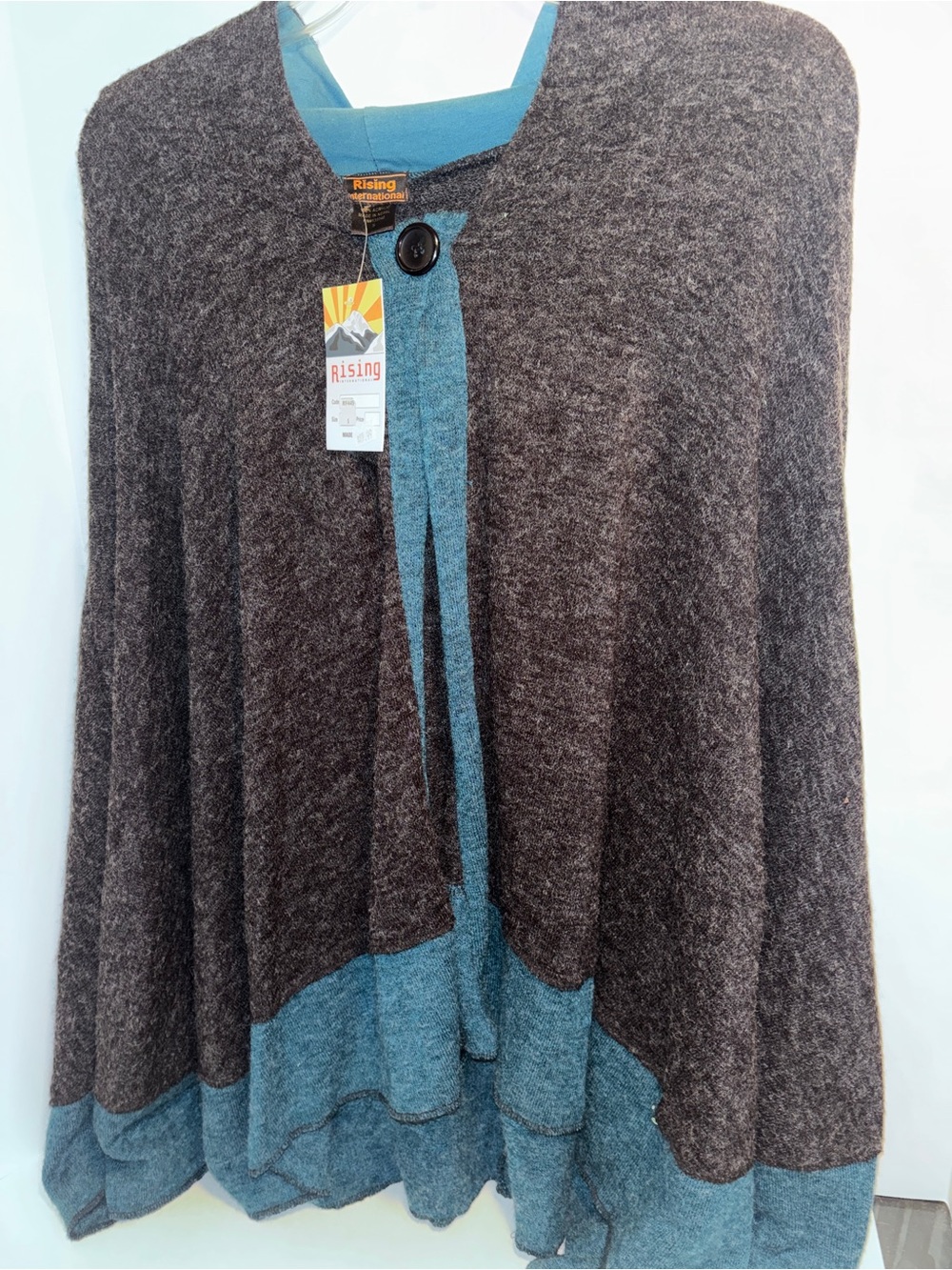 Two-Tone Gray and Teal Women's Knit Cardigan Poncho NWT